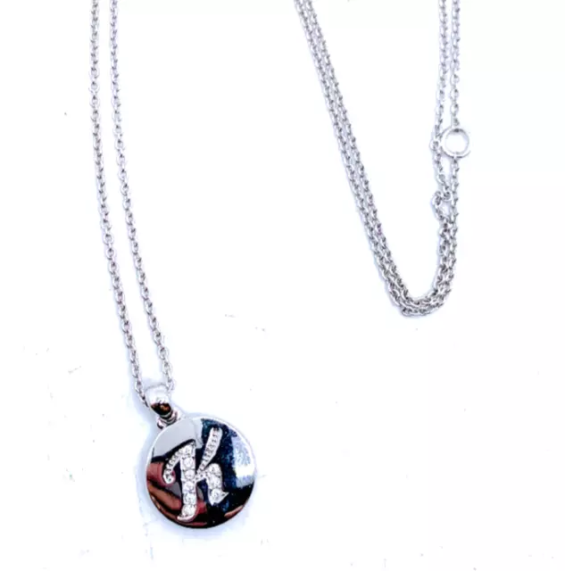 Nadri Signed Silver Tone Crystal "K" Initial Chain Necklace