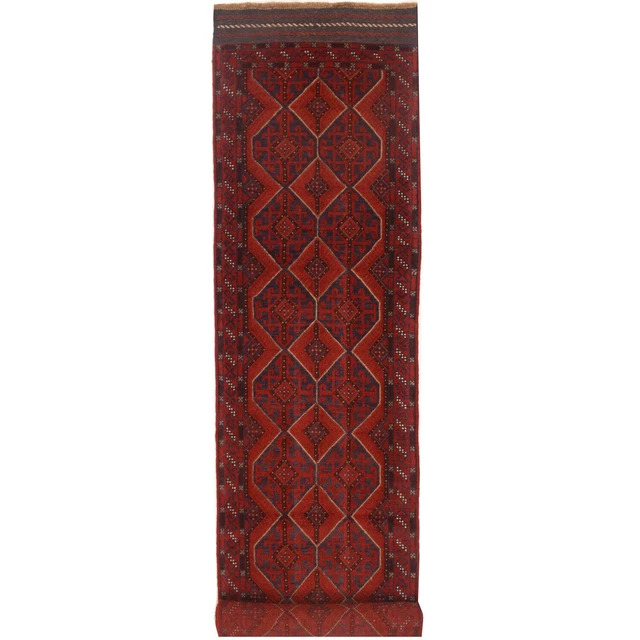 Alfombra de lana estrecha para corredor afgano Mushvani hecha a mano 359x74 cm 5974