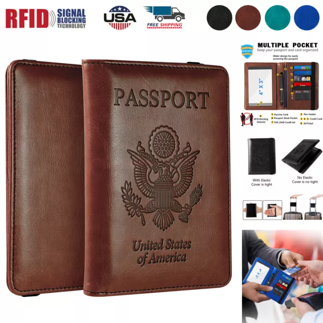 RFID Blocking Passport Holder ID Card Travel Wallet Organizer Leather Cover Case