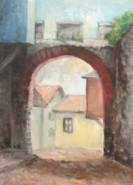 Vintage impressionist oil painting cityscape