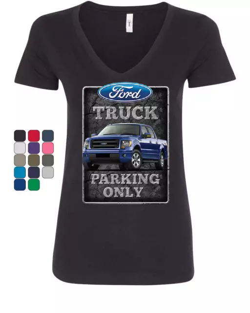 Ford Truck Parking Only Women's V-Neck T-Shirt Pickup Truck Built Ford Tough