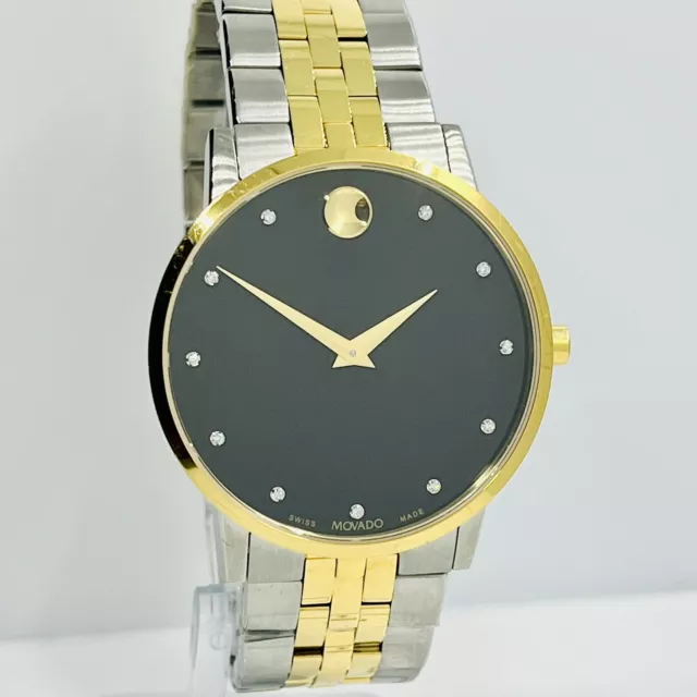 Movado Men's Museum Classic Two Tone Diamonds Black Dial 40mm Watch 0607202