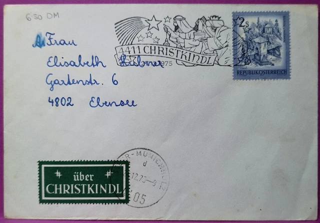 CHRISTKINDL 1975   Christkindlstempel + Laufzettel - echt gelaufen!