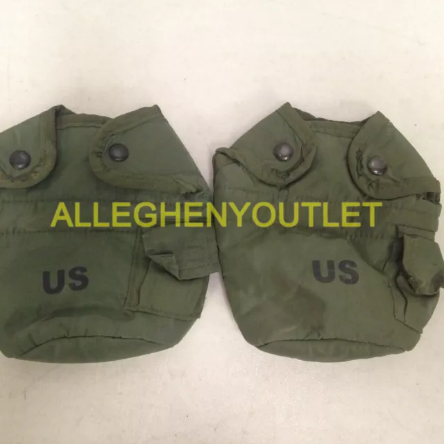 2 Military US Army 1 QT QUART CANTEEN COVER 1QT POUCH CARRIER OD WITH CLIPS VGC