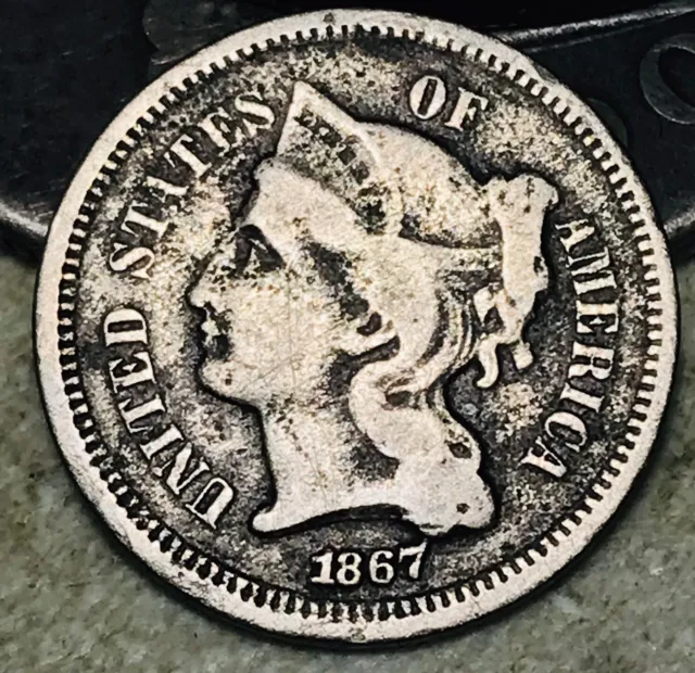 1867 Three Cent Nickel Piece 3C Ungraded Damaged Civil War US Coin CC18175