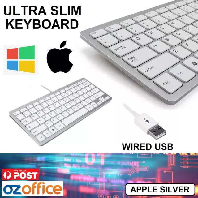 PREMIUM Ultra Slim USB Keyboard SILVER Wired Computer Mini Keyboard for Apple PC