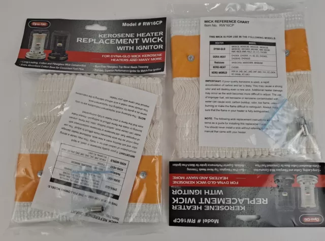 2-Pack NEW Dyna-Glo RW16CP Kerosene Heater Replacement Wick w/ Ignitor DH-145 2-Pack NEW Dyna-Glo RW16CP Kerosene Heater Replacement Wick w/ Ignitor DH-145