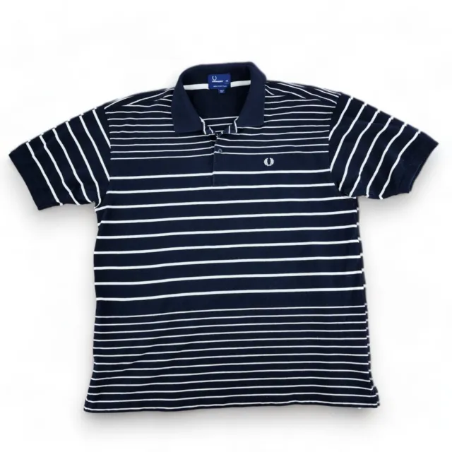 Fred Perry Mens 2XL Navy/White Knit Polo Shirt Stripes Logo Cotton Pique