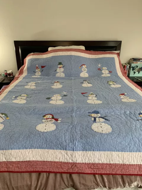 Pottery Barn Kids TWIN Snowman Quilt And EURO Sham- Flannel Sheet Set