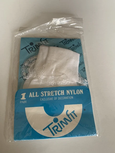 VINTAGE White Trimfit Lace Hose ALL STRETCH NYLON Size 4- Baby Doll Size