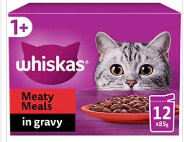 Whiskas 1+ Meaty Meals  Wet Cat Food Pouches in Gravy - Pack of 12x85g