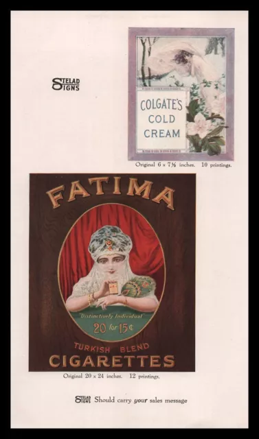 1914 Fatima Turkish Blend Cigarettes Color Display Stelad Sign Vintage Print Ad