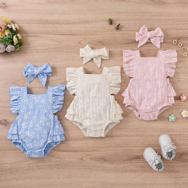 Infant Baby Girls Sunflower Outfits Kids Romper Bodysuit Playsuit Clothes 0-24M