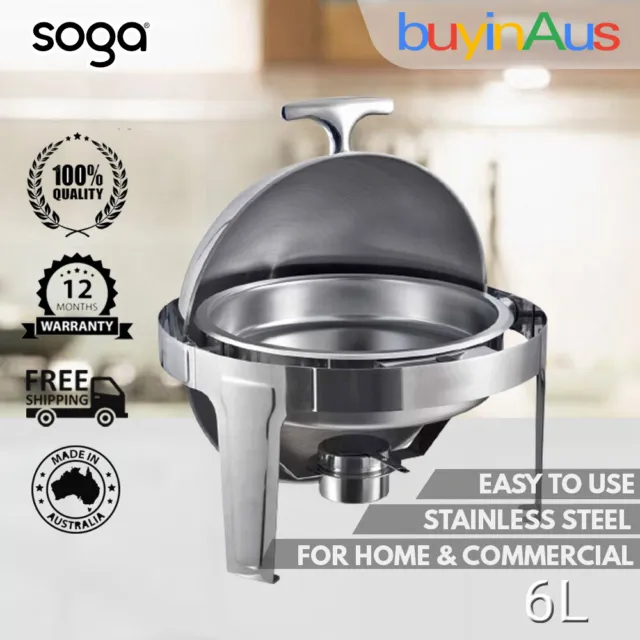 SOGA Round Roll Top 6L Stainless Steel Chafing Dish with Stand