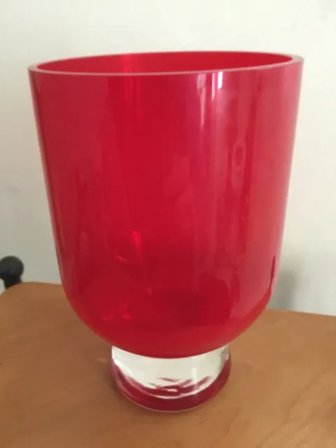 Mid Century Modernist Blown Ruby Red Cased Glass 6” Pedestal Vase Murano MCM