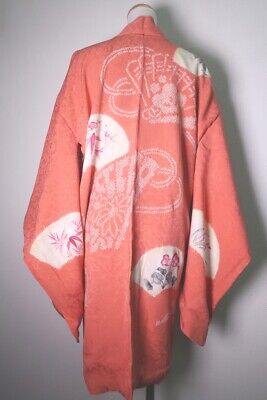 8610G4 Silk Vintage Japanese Kimono Haori Jacket Hand painted Rinzu Long