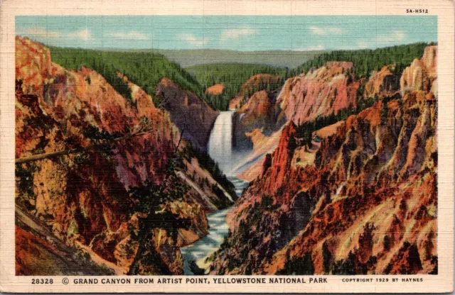 Grand Canyon From Artist Point-Yellowstone National Park-Vintage Linen Postcard