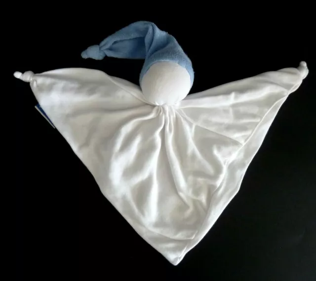 *. Doudou Plat Triangle Baby Looky Lutin Blanc Bonnet Bleu Eponge Etat Neuf*