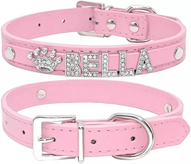 Personalized Dog Cat Collar DIY Name Letter Small Pet Puppy Bling Leather Collar 3