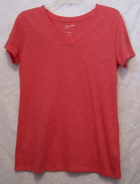 Womens Arizona Jeans Short Sleeve V-Neck T-Shirt Cotton Slub Coral Size L NWOT