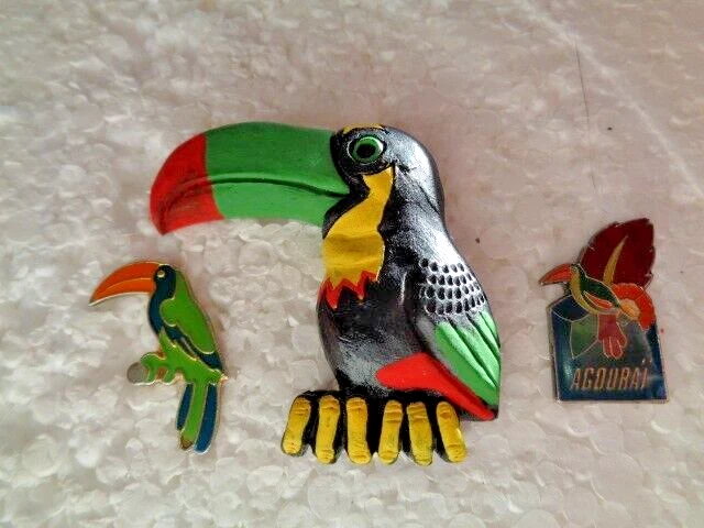 Job lot of 3 Toucan birds Exotic bird metal lapel pins