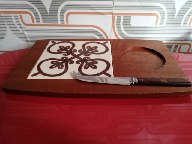 Vintage Mid-Century Retro Wyncraft Tiled Cheese Board & Knife