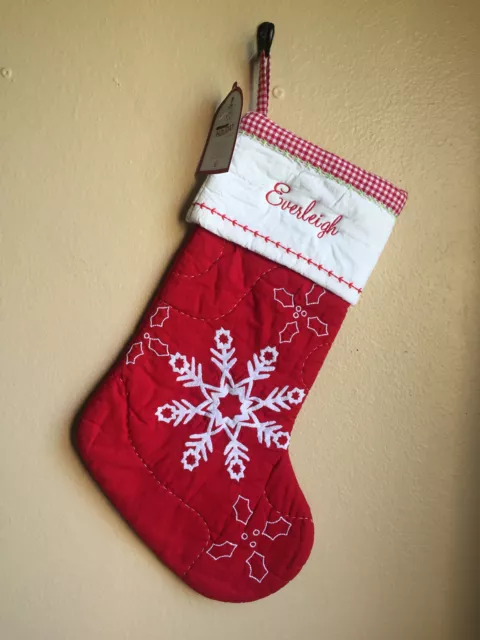 Pottery Barn Kids Snowflakes Quilted Christmas Stocking EVERLEIGH Mono