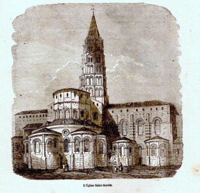 GRAVURE SUR BOIS 19ème EGLISE SAINT SERNIN TOULOUSE