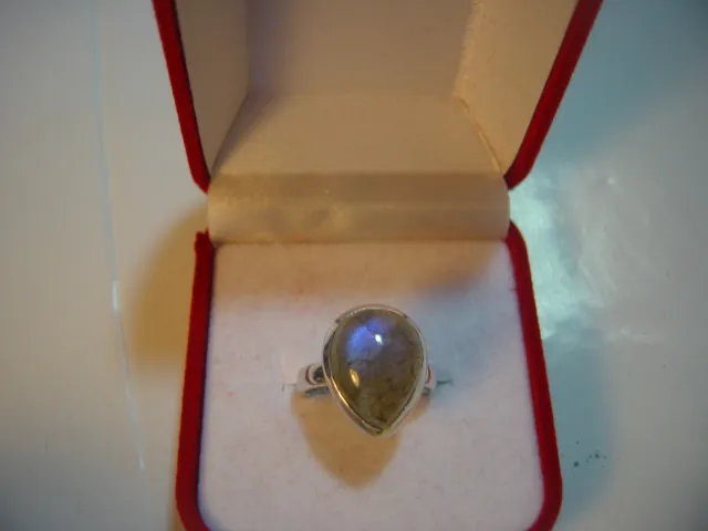 Vintage Superb Large Solid Silver Ring-Real-Quality- Shimmery Labradoite Size N