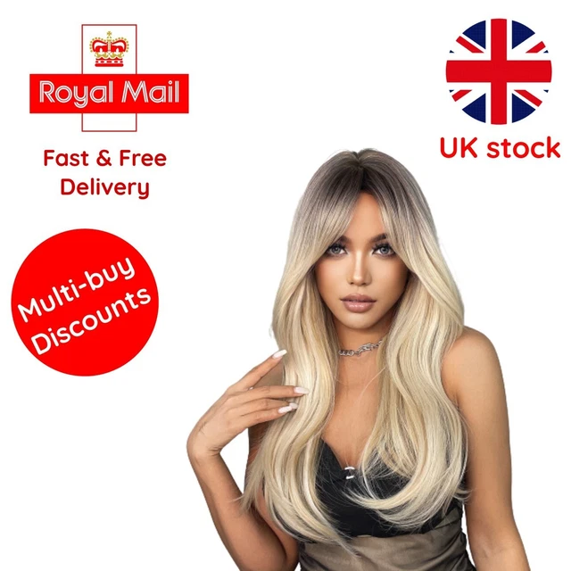 Brown Blonde Long Straight Synthetic Wigs with Bangs Cosplay Wig for Women High