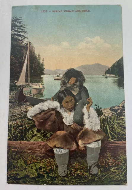 Vintage Postcard ~ Native American Eskimo Indian Inuit Woman & Child ~ Alaska AK