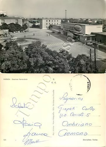 Cartolina di Faenza, stazione della ferrovia - Ravenna