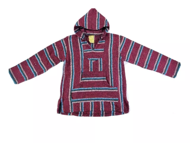 Frank's Textiles Maroon Multicolor Beach Surfer Baja Hoodie Pullover Size S EUC