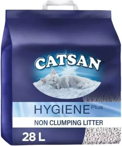Arraca para gatos Hygiene Plus sin aglomeración, 28 litros control de olores (2 X 14L) Catsan