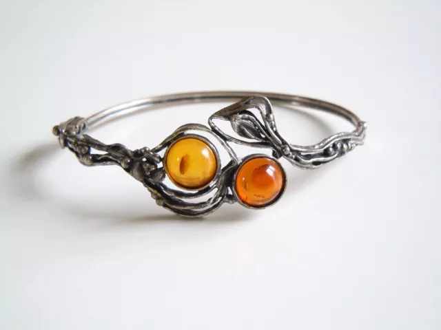 800 Argent Bracelet Ambre Nature Miel Vintage 12,9 G / 5,9x5,2 CM