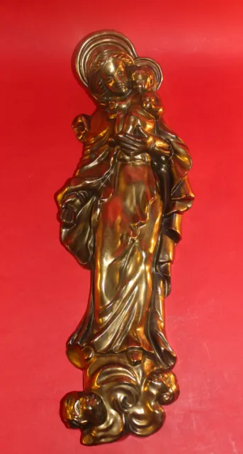 Heilige Madonna+Jesuskind - Mutter Maria+Kind+Putten - Wandskulptur Metallguss 2