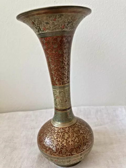 Antike Messing Vase - Cloisonne emailliert - Indien - handbemalt - Vintage