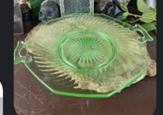 Vintage Green Depression Glass Two Handle Serving Plate