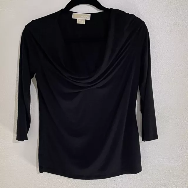 Michael Kors Black Drape-Neck 3/4 Sleeves Size Medium