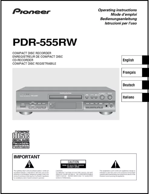 Pioneer PDR-555RW CD Recorder Owner's Manual - 32lb paper & heavyweight covers