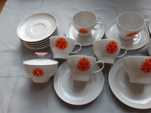 Thomas Pinwheel Vintage Retro Orange China Tea Set With Teapot 25pc 3
