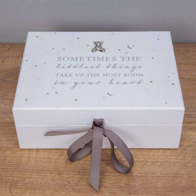 Bambino Baby Keepsake Box with Drawers Teddy Icon Silver Text Christening CG1574