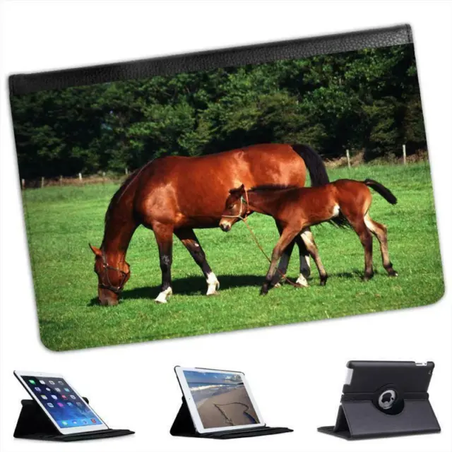 Mare With Foal Horse Folio Leather Case For iPad Mini & Retina