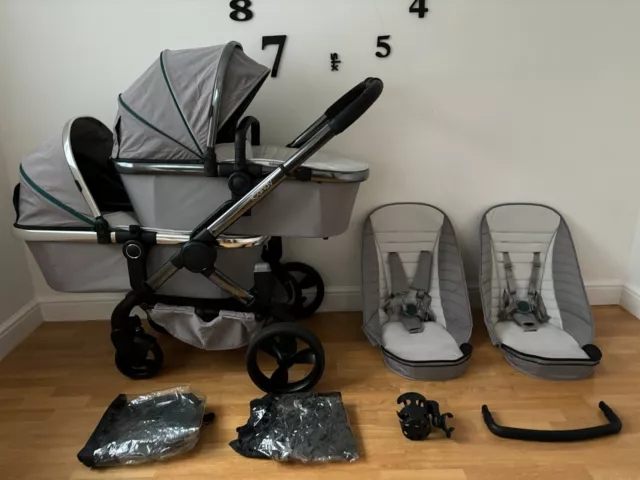 iCandy Peach 5 Double Pram, Double Pushchair Dove Grey for Twin