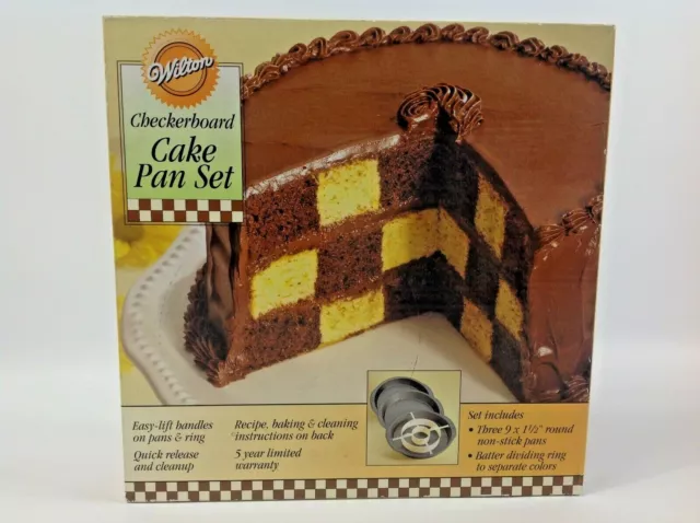 Wilton Checkerboard Cake Bake Ware Set 3 Non-Stick Tin Baking Pans Divider New.