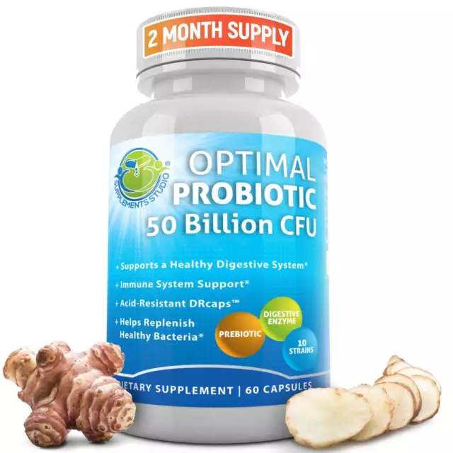 Probiotic 50 Billion CFU Prebiotic Digestive Enzymes 2 Month Supply 60 DRcaps fo