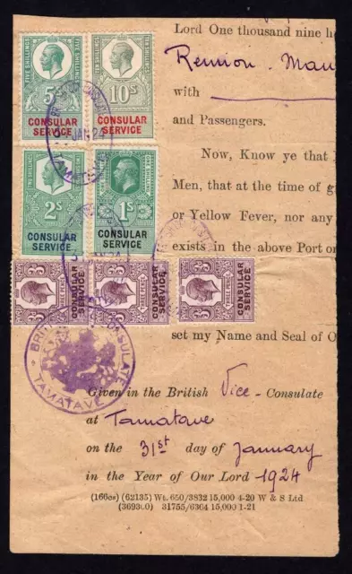 GB: 1924 George V Consular Service Revenue Examples - Part Document (74407)