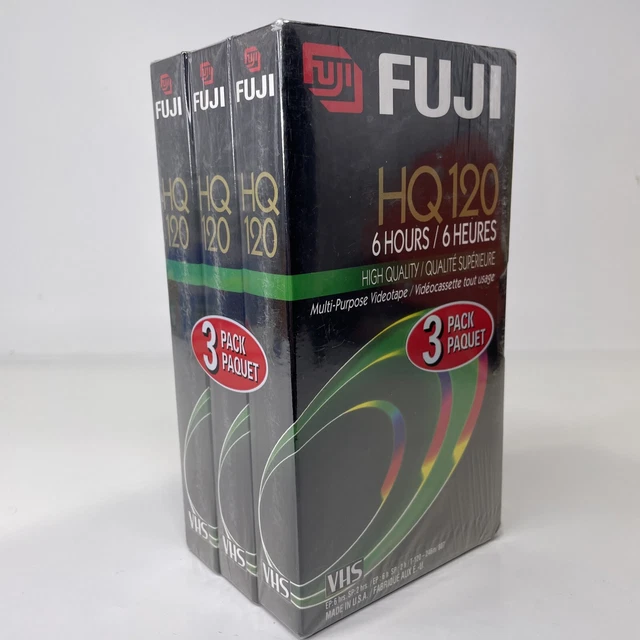 FUJI VHS VIDEO Tape HQ120 6 Hours Cassette New Sealed Pack of 3 Blank