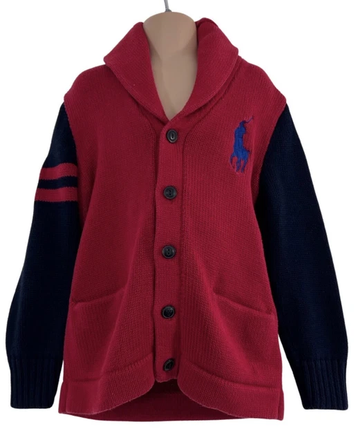 POLO Ralph Lauren cardigan varsity blu navy e rosso taglia unisex età 6 anni