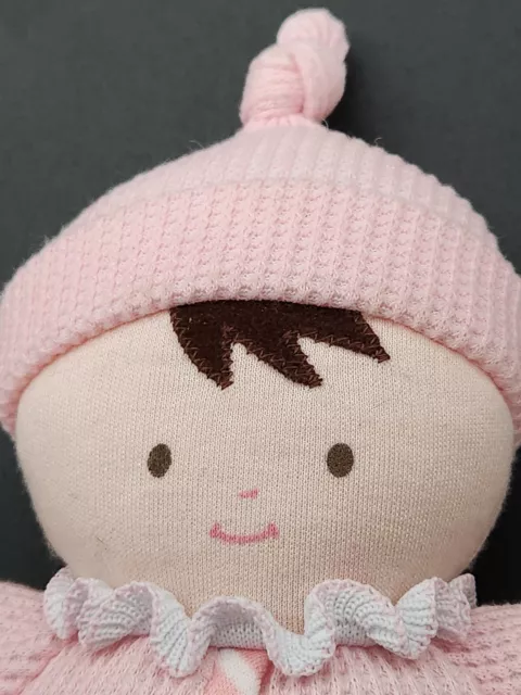 Carters Baby Girl Doll Pink Thermal Waffle Weave Top Rattle Knot Hat Toy Brown